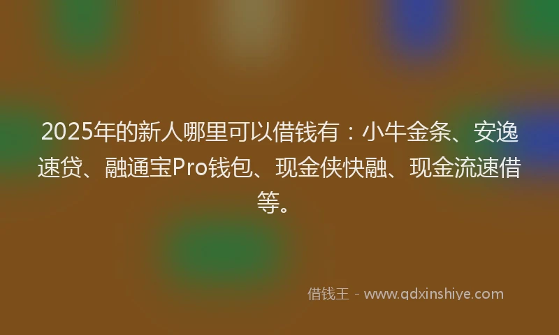2025年的新人哪里可以借钱有：小牛金条、安逸速贷、融通宝Pro钱包、现金侠快融、现金流速借等。
