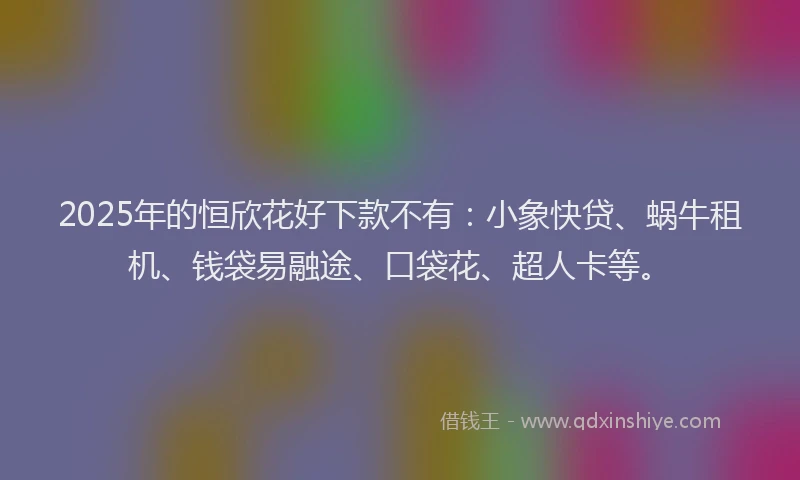 2025年的恒欣花好下款不有：小象快贷、蜗牛租机、钱袋易融途、口袋花、超人卡等。