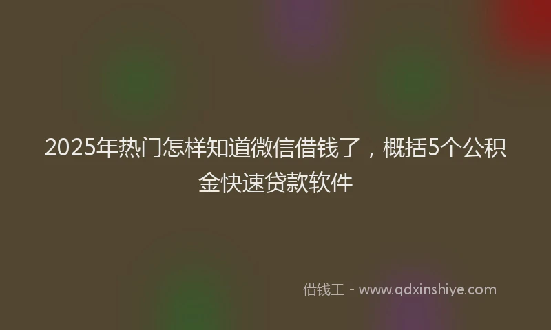 2025年热门怎样知道微信借钱了，概括5个公积金快速贷款软件