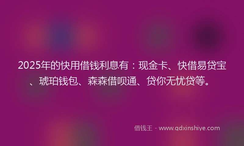 2025年的快用借钱利息有：现金卡、快借易贷宝、琥珀钱包、森森借呗通、贷你无忧贷等。