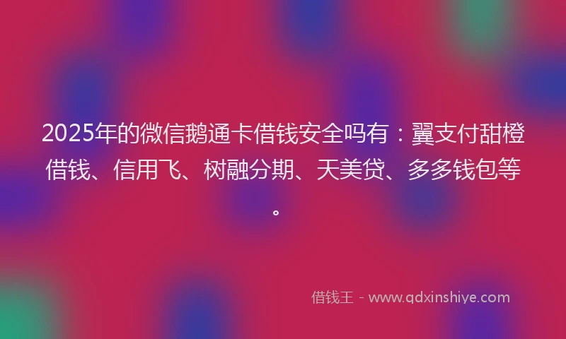 2025年的微信鹅通卡借钱安全吗有：翼支付甜橙借钱、信用飞、树融分期、天美贷、多多钱包等。