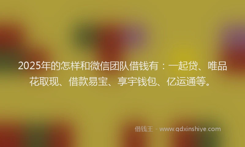 2025年的怎样和微信团队借钱有：一起贷、唯品花取现、借款易宝、享宇钱包、亿运通等。