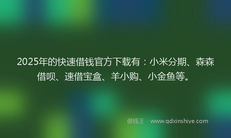 2025年的快速借钱官方下载有：小米分期、森森借呗、速借宝盒、羊小购、小金鱼等。