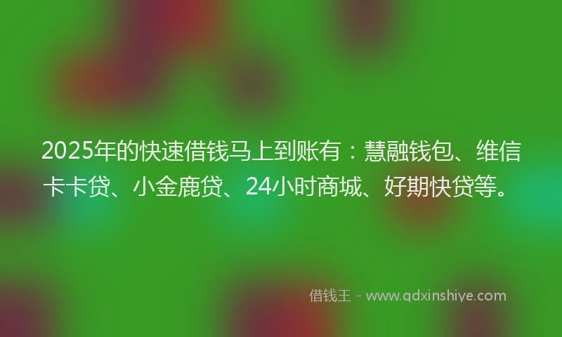 2025年的快速借钱马上到账有：慧融钱包、维信卡卡贷、小金鹿贷、24小时商城、好期快贷等。