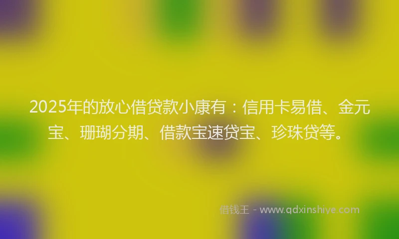 2025年的放心借贷款小康有：信用卡易借、金元宝、珊瑚分期、借款宝速贷宝、珍珠贷等。