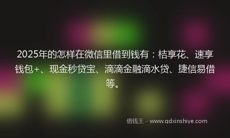 2025年的怎样在微信里借到钱有：桔享花、速享钱包+、现金秒贷宝、滴滴金融滴水贷、捷信易借等。