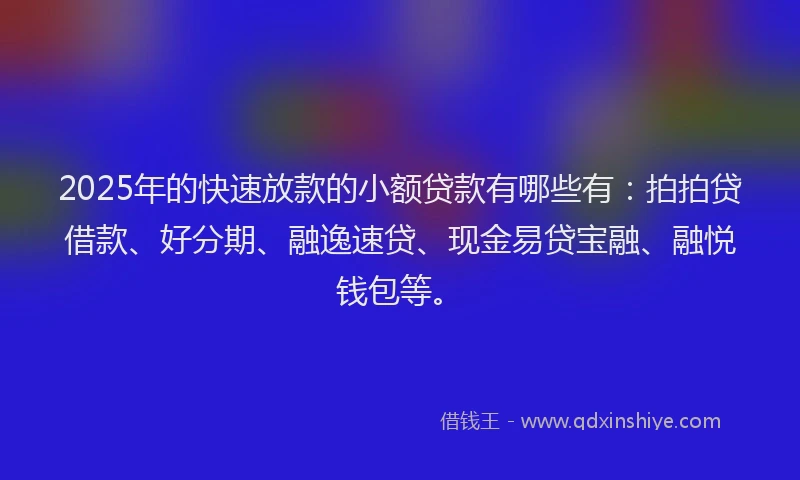2025年的快速放款的小额贷款有哪些有：拍拍贷借款、好分期、融逸速贷、现金易贷宝融、融悦钱包等。