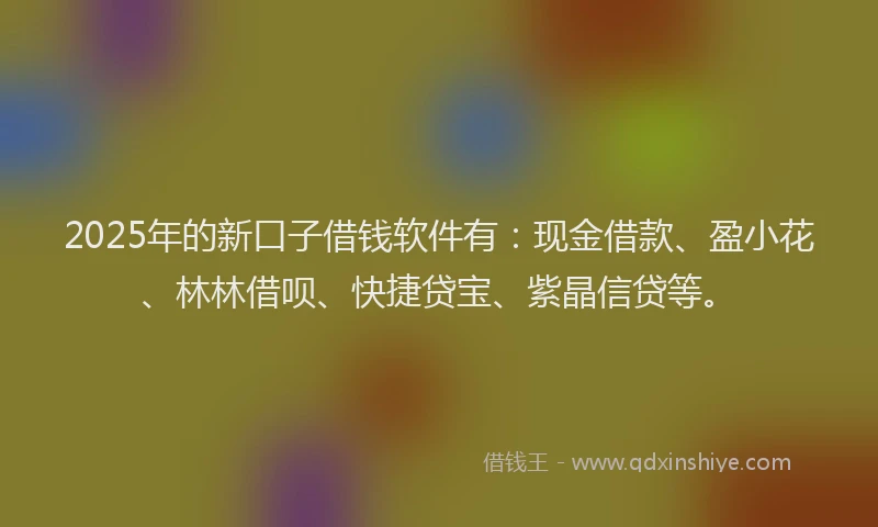 2025年的新口子借钱软件有：现金借款、盈小花、林林借呗、快捷贷宝、紫晶信贷等。