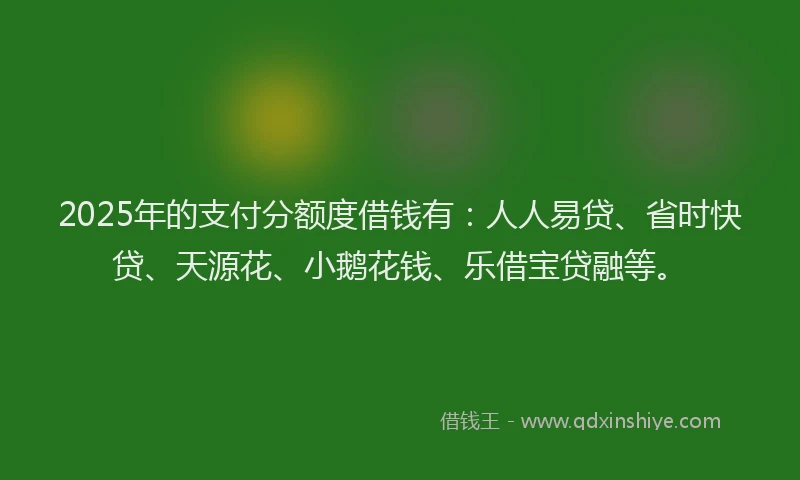 2025年的支付分额度借钱有：人人易贷、省时快贷、天源花、小鹅花钱、乐借宝贷融等。