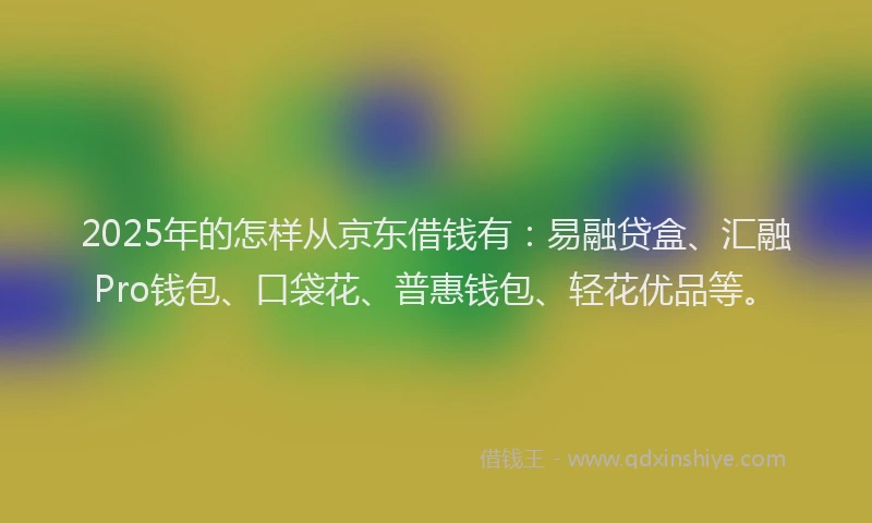 2025年的怎样从京东借钱有：易融贷盒、汇融Pro钱包、口袋花、普惠钱包、轻花优品等。