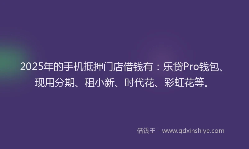 2025年的手机抵押门店借钱有：乐贷Pro钱包、现用分期、租小新、时代花、彩虹花等。