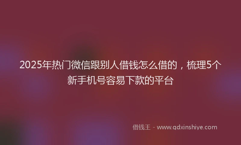 2025年热门微信跟别人借钱怎么借的，梳理5个新手机号容易下款的平台