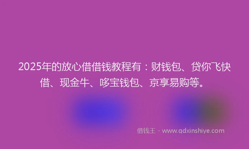 2025年的放心借借钱教程有：财钱包、贷你飞快借、现金牛、哆宝钱包、京享易购等。