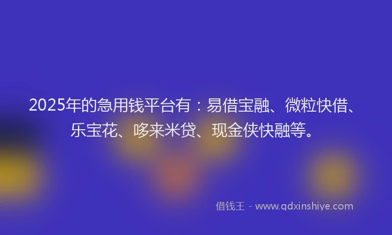 2025年的急用钱平台有：易借宝融、微粒快借、乐宝花、哆来米贷、现金侠快融等。