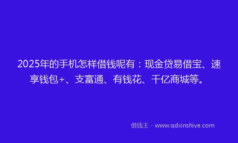 2025年的手机怎样借钱呢有：现金贷易借宝、速享钱包+、支富通、有钱花、千亿商城等。