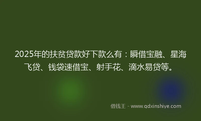 2025年的扶贫贷款好下款么有：瞬借宝融、星海飞贷、钱袋速借宝、射手花、滴水易贷等。