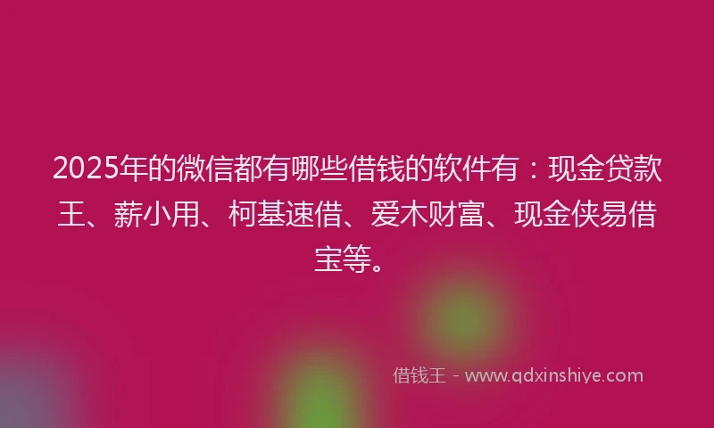 2025年的微信都有哪些借钱的软件有：现金贷款王、薪小用、柯基速借、爱木财富、现金侠易借宝等。