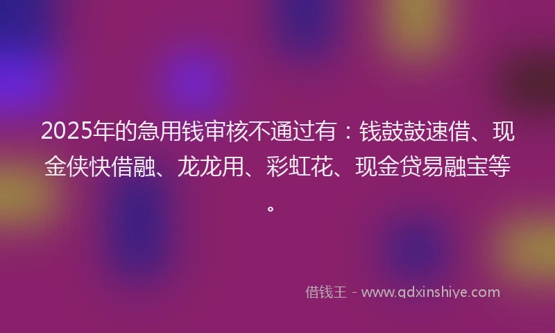 2025年的急用钱审核不通过有：钱鼓鼓速借、现金侠快借融、龙龙用、彩虹花、现金贷易融宝等。