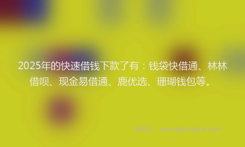 2025年的快速借钱下款了有：钱袋快借通、林林借呗、现金易借通、鹿优选、珊瑚钱包等。