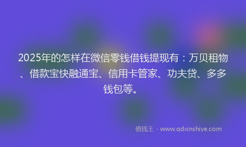 2025年的怎样在微信零钱借钱提现有：万贝租物、借款宝快融通宝、信用卡管家、功夫贷、多多钱包等。