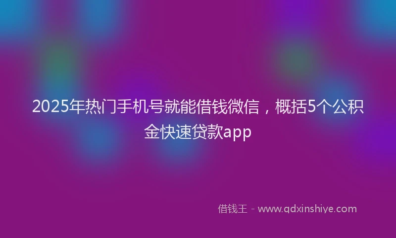 2025年热门手机号就能借钱微信，概括5个公积金快速贷款app
