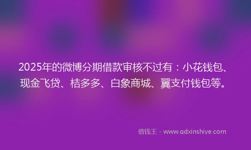 2025年的微博分期借款审核不过有：小花钱包、现金飞贷、桔多多、白象商城、翼支付钱包等。