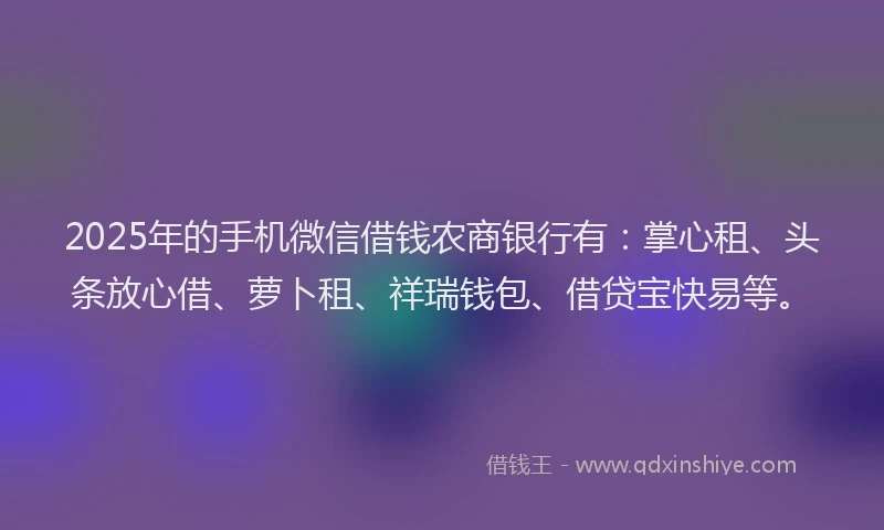 2025年的手机微信借钱农商银行有：掌心租、头条放心借、萝卜租、祥瑞钱包、借贷宝快易等。