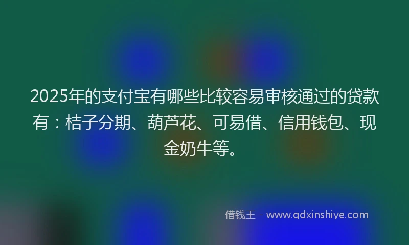 2025年的支付宝有哪些比较容易审核通过的贷款有：桔子分期、葫芦花、可易借、信用钱包、现金奶牛等。
