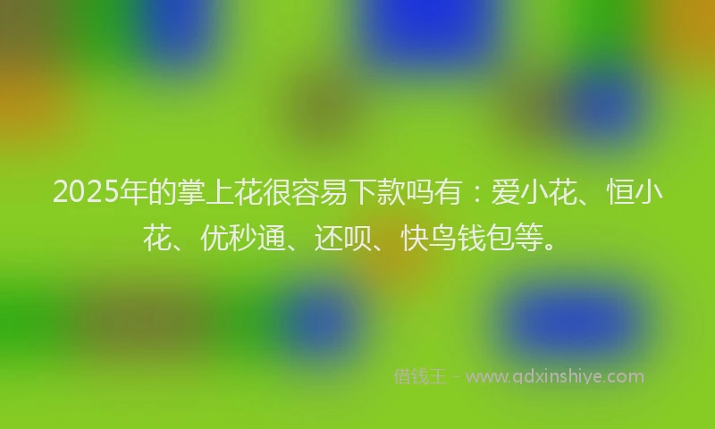 2025年的掌上花很容易下款吗有：爱小花、恒小花、优秒通、还呗、快鸟钱包等。