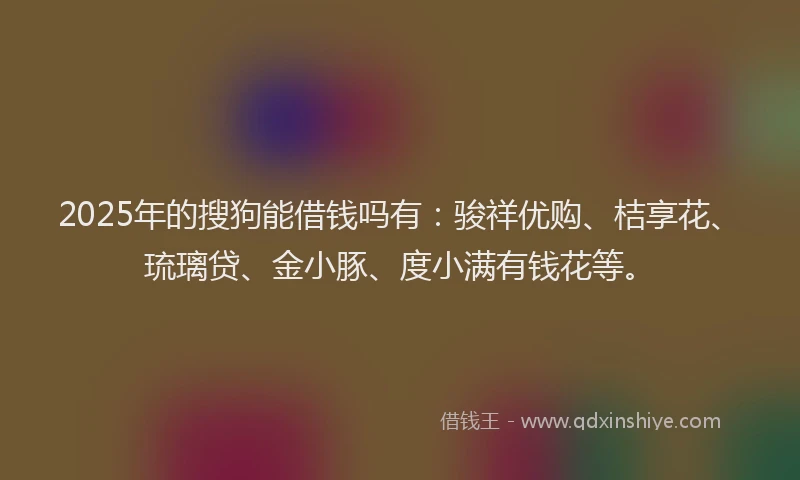 2025年的搜狗能借钱吗有：骏祥优购、桔享花、琉璃贷、金小豚、度小满有钱花等。