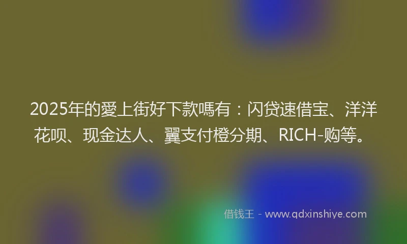 2025年的愛上街好下款嗎有：闪贷速借宝、洋洋花呗、现金达人、翼支付橙分期、RICH-购等。