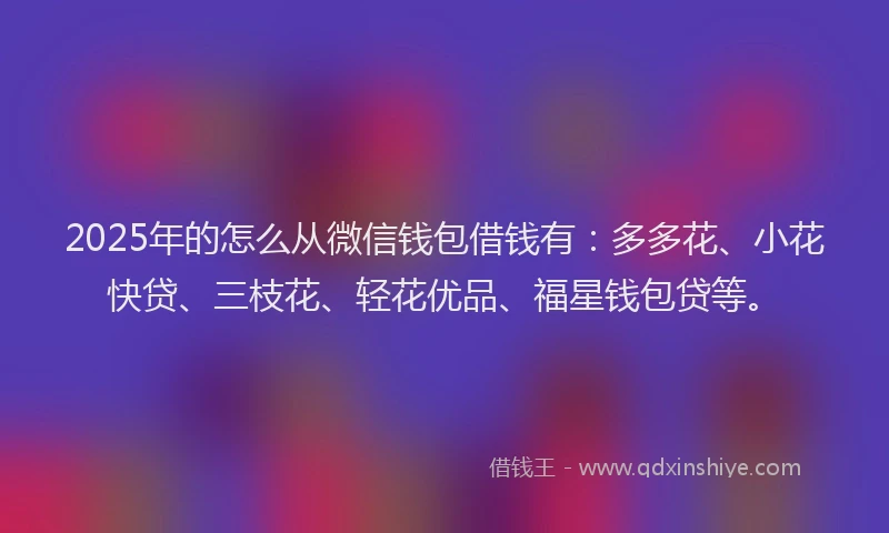 2025年的怎么从微信钱包借钱有：多多花、小花快贷、三枝花、轻花优品、福星钱包贷等。