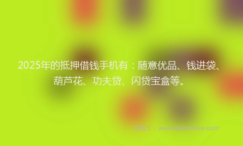 2025年的抵押借钱手机有：随意优品、钱进袋、葫芦花、功夫贷、闪贷宝盒等。