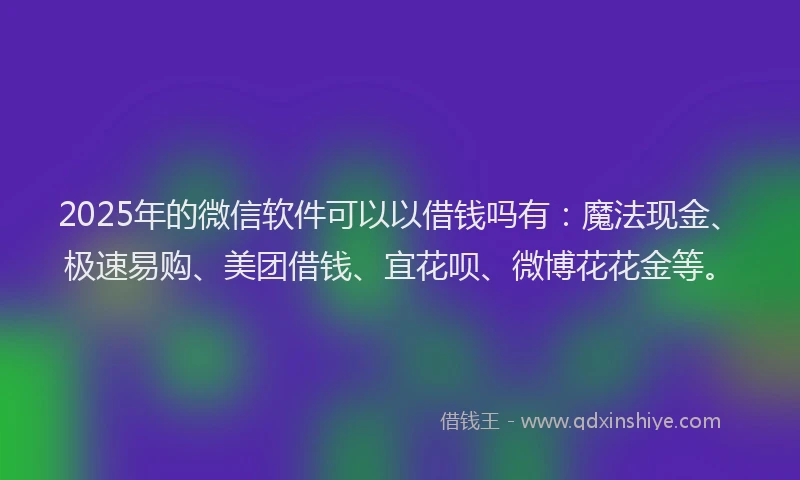 2025年的微信软件可以以借钱吗有：魔法现金、极速易购、美团借钱、宜花呗、微博花花金等。