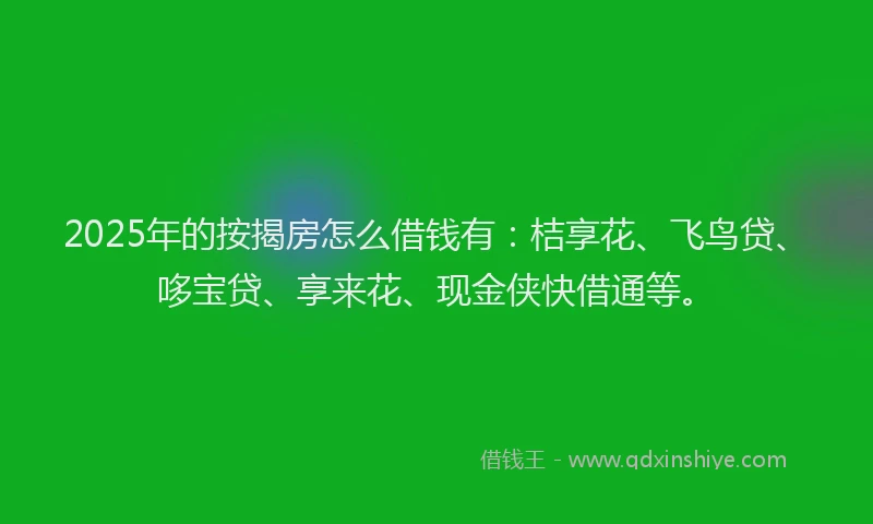 2025年的按揭房怎么借钱有：桔享花、飞鸟贷、哆宝贷、享来花、现金侠快借通等。