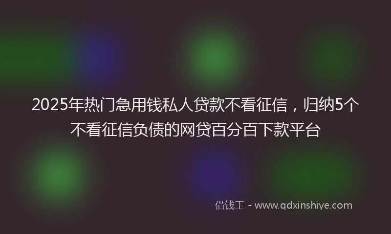 2025年热门急用钱私人贷款不看征信，归纳5个不看征信负债的网贷百分百下款平台