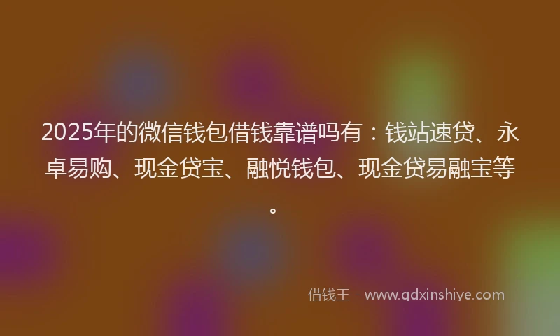 2025年的微信钱包借钱靠谱吗有：钱站速贷、永卓易购、现金贷宝、融悦钱包、现金贷易融宝等。