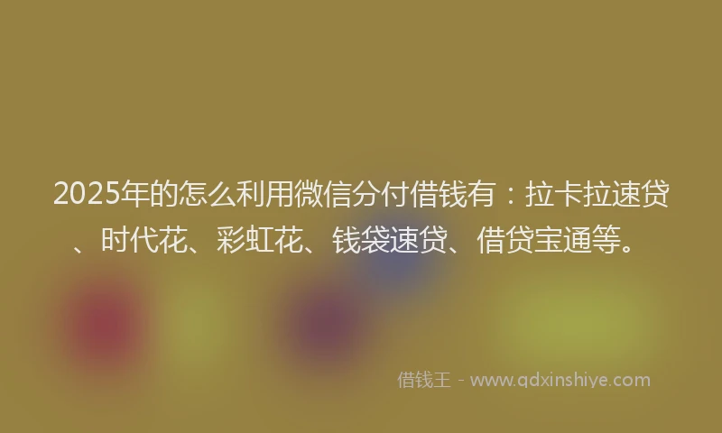 2025年的怎么利用微信分付借钱有：拉卡拉速贷、时代花、彩虹花、钱袋速贷、借贷宝通等。