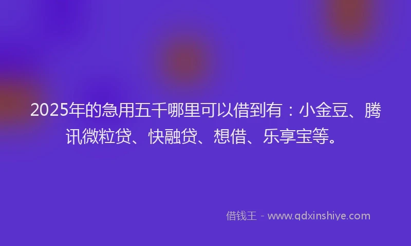 2025年的急用五千哪里可以借到有：小金豆、腾讯微粒贷、快融贷、想借、乐享宝等。