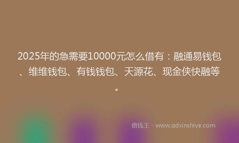 2025年的急需要10000元怎么借有：融通易钱包、维维钱包、有钱钱包、天源花、现金侠快融等。