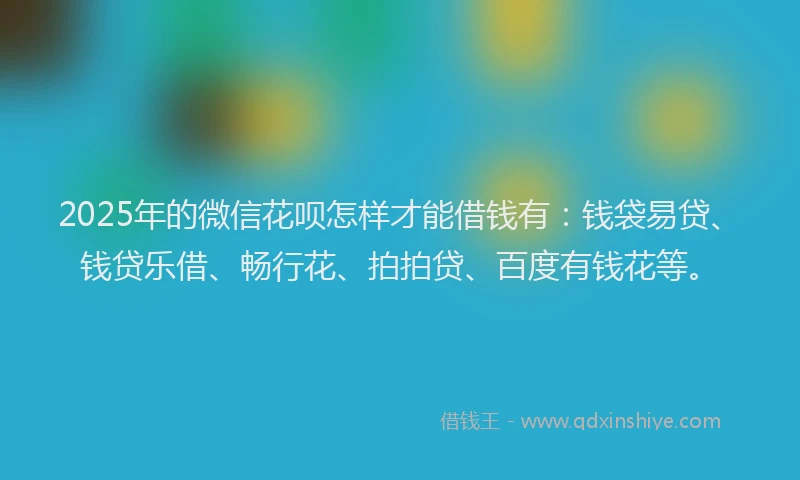 2025年的微信花呗怎样才能借钱有：钱袋易贷、钱贷乐借、畅行花、拍拍贷、百度有钱花等。
