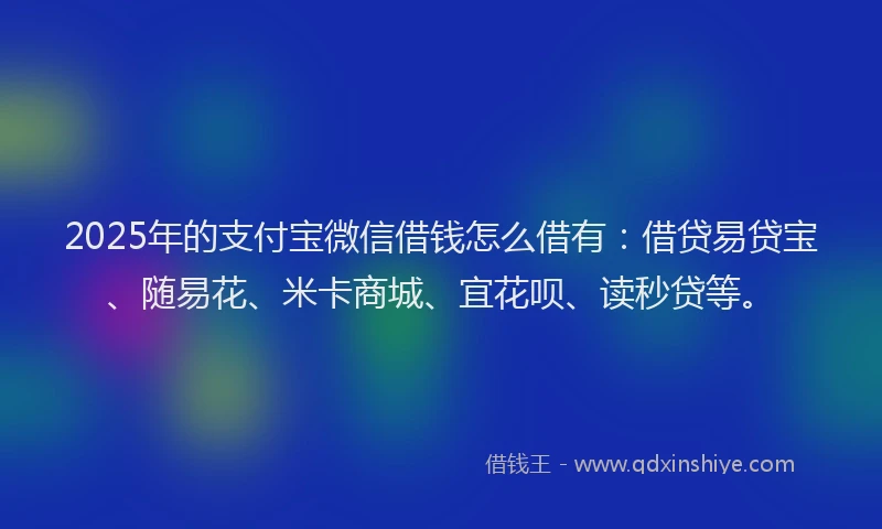 2025年的支付宝微信借钱怎么借有：借贷易贷宝、随易花、米卡商城、宜花呗、读秒贷等。