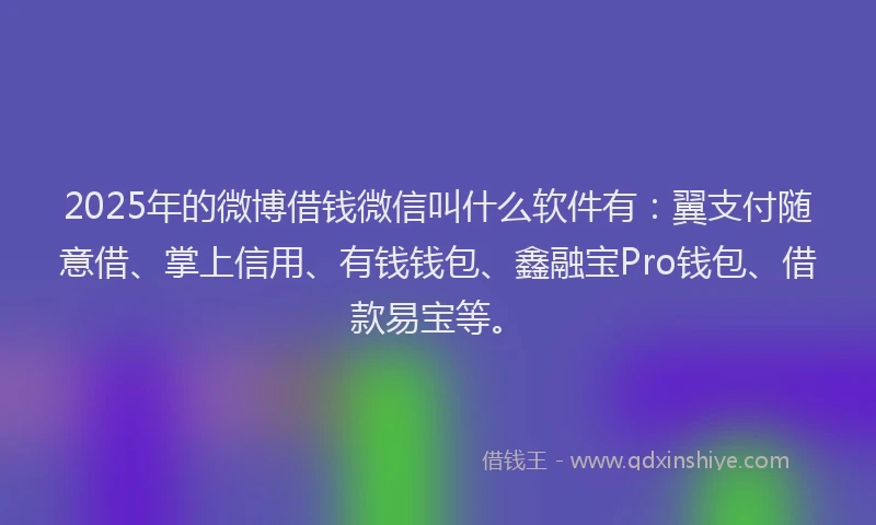 2025年的微博借钱微信叫什么软件有：翼支付随意借、掌上信用、有钱钱包、鑫融宝Pro钱包、借款易宝等。