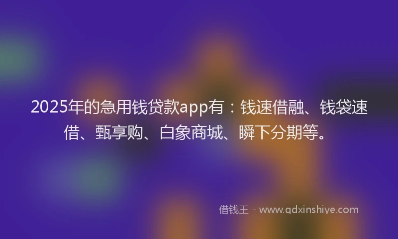2025年的急用钱贷款app有：钱速借融、钱袋速借、甄享购、白象商城、瞬下分期等。