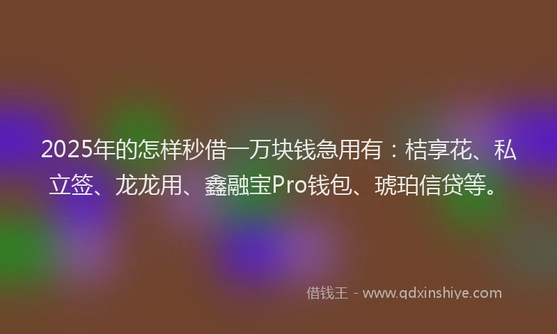 2025年的怎样秒借一万块钱急用有：桔享花、私立签、龙龙用、鑫融宝Pro钱包、琥珀信贷等。