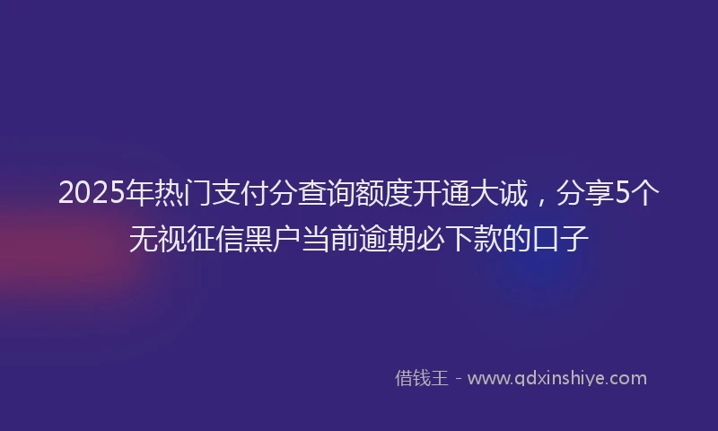 2025年热门支付分查询额度开通大诚，分享5个无视征信黑户当前逾期必下款的口子