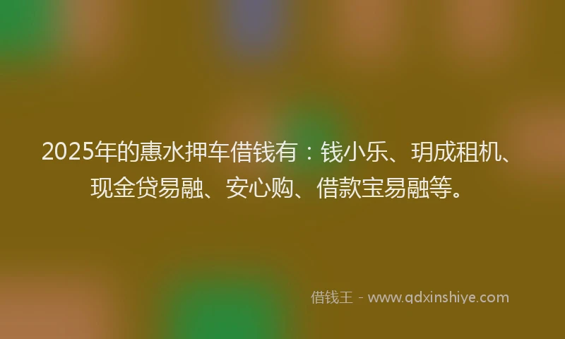 2025年的惠水押车借钱有：钱小乐、玥成租机、现金贷易融、安心购、借款宝易融等。