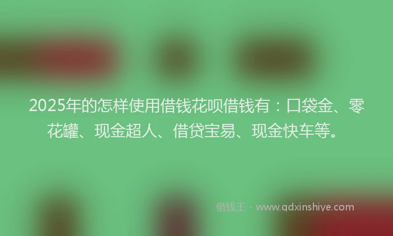 2025年的怎样使用借钱花呗借钱有：口袋金、零花罐、现金超人、借贷宝易、现金快车等。
