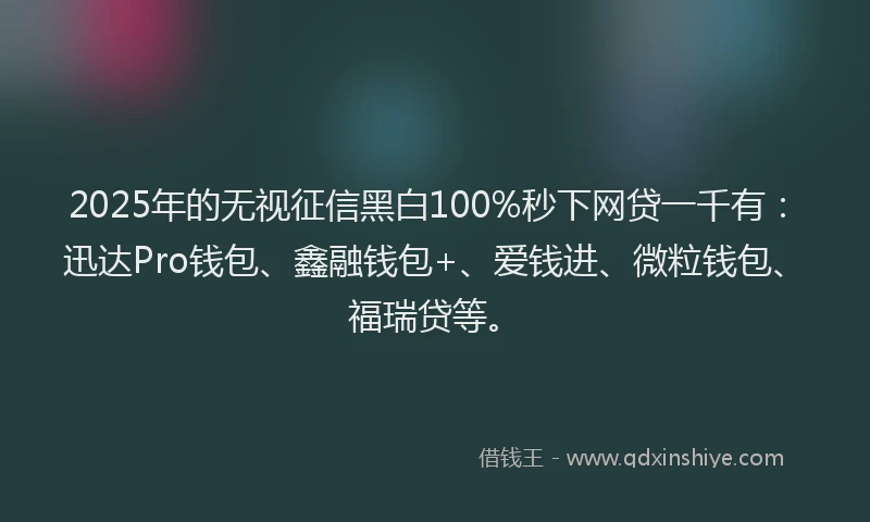 2025年的无视征信黑白100%秒下网贷一千有：迅达Pro钱包、鑫融钱包+、爱钱进、微粒钱包、福瑞贷等。