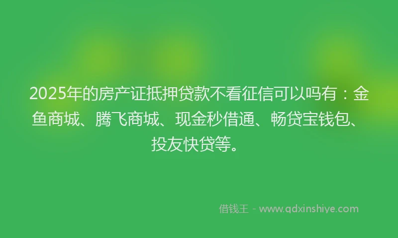 2025年的房产证抵押贷款不看征信可以吗有：金鱼商城、腾飞商城、现金秒借通、畅贷宝钱包、投友快贷等。